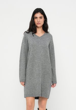 VILA VILOVIRA V NECK DRESS - Svetríkové šaty - medium grey melange
