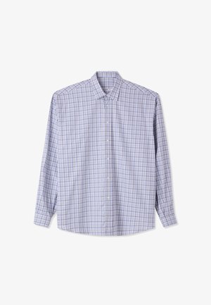 Camicia a maniche lunghe con bottoni in un motivo a quadri blu chiaro e bianco. Realizzata in cotone, con colletto standard e orlo arrotondato.