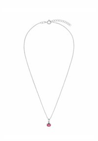 Silverfärgad kedjehalsband med en nyckelpiga som hänge. Hängsmycket har inslag av rosa och svart, silverdetaljer och en glansig finish. Justerbart lås.