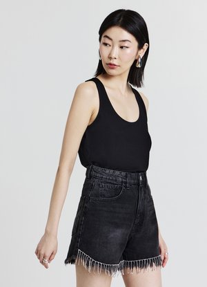 Calliope FRANGE STRASS  - Denim shorts - nero denim