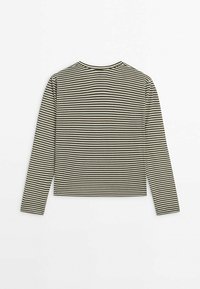 Langarmshirt in olivgrün mit cremen Streifen, featuring einen runden Ausschnitt und einer figurnahen Passform, aus glattem Baumwollmaterial.