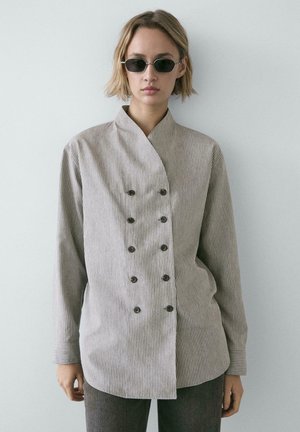 STRIPED FLOWING SHIRT WITH BUTTON DETAILS - Button-down blouse - grey