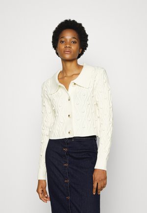 POM POM CROP CARDIGAN WITH COLLAR AND LONG SLEEVES - Maglione - cream