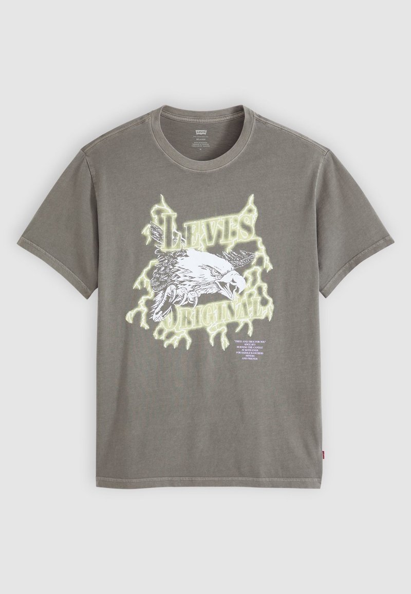 T-shirt gris Levi's avec un graphisme d'un aigle en train de voler et des éclairs lumineux, avec le texte "Levi's Original" au devant.