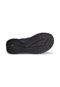 Suola di scarpa in gomma nera con motivo di battistrada testurizzato. Branding Ecco sul lato, progettata per grip e durata. Forma arrotondata.