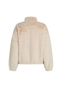 Fleecejas in lichtbeige, met een hoge kraag, lange mouwen en elastische manchetten en onderkant, met een zachte, gestructureerde afwerking.