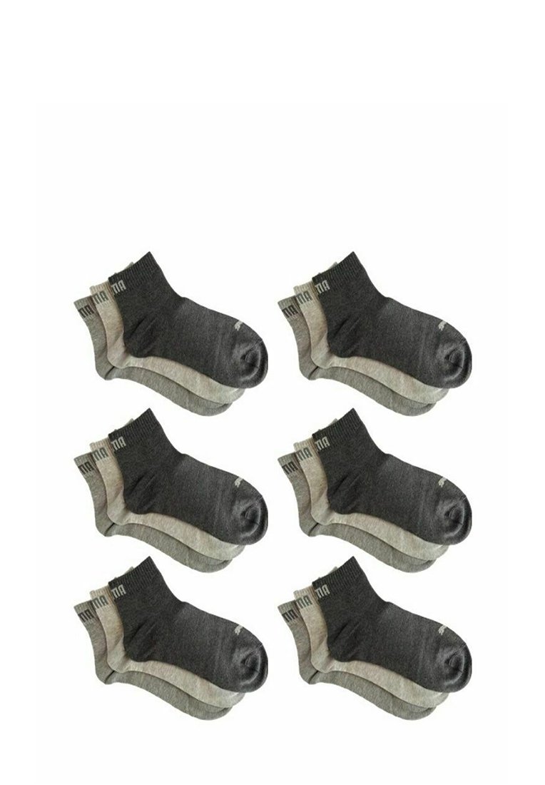 Sechs Paar Knöchelsocken in Dunkelgrau und Hellgrau, aus einer Baumwollmischung, mit geripptem Bündchen und verstärkter Spitze für zusätzliche Langlebigkeit.