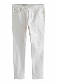 Weiße, schmale Jeans aus Denim, mit fünf Taschen, minimaler Näherei und glatter Textur. Sauberes Design mit geradem Schnitt.