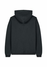 Felpa nera con cappuccio regolabile, polsini e orlo a costine, dal taglio rilassato. Tessuto liscio, design minimalista, senza loghi o motivi visibili.