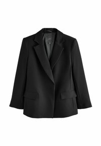 Sort blazer med en tætsiddende pasform, snit-lapel, to forlommer og en glat tekstur. Fodret indvendig, ingen synlig hardware.
