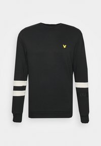 Felpa nera con maniche lunghe, caratterizzata da un piccolo logo giallo a forma di aquila sul petto e strisce bianche sulle maniche. Materiale misto cotone.