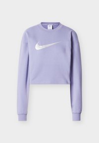 Ανοιχτό μωβ cropped φούτερ κατασκευασμένο από μαλακό ύφασμα, με μεγάλο ασημί λογότυπο Nike στο μπροστινό μέρος και ριμπ μανσέτες.