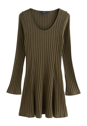 REGULAR FIT - MINI LONG SLEEVE SCOOP NECK - Rochie tricotată - khaki green