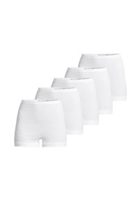 Fünf Paare weißer Baumwoll-Boyshorts mit glatter Textur, mittelhohem Taillenbund und nahtlosem Design.