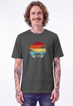 watapparel, RETRO SUNSET CAT UNISEX - T-shirt imprimé - anthracite
