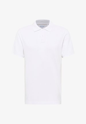 Biała koszulka polo z bawełny, klasyczny kołnierzyk, krótkie rękawy i plisa z trzema guzikami. Posiada małe logo na piersi.