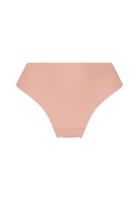 Nackte nahtlose Bikini-Höschen mit glattem Finish, hoch geschnittenen Beinen und einem Design mit moderater Abdeckung. Weicher Stoff ohne sichtbare Nähte.