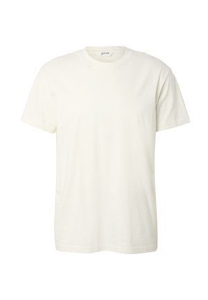 T-shirt blanc uni à manches courtes avec col rond et petite étiquette intérieure au niveau du col, présenté sur un fond blanc.