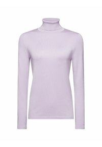 Helllila Rollkragenpullover mit langen Ärmeln, aus weichem, geripptem Stoff gefertigt. Enganliegendes Design mit hohem Kragen und nahtlosen Kanten.