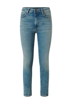 Jeans skinny in denim azzurro chiaro con aree sbiadite, dotati di chiusura con bottone e passanti per cintura. Realizzati con il tradizionale stile a cinque tasche.