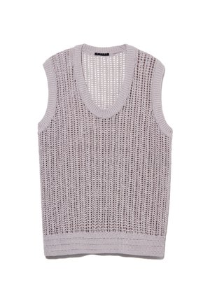 Top senza maniche di un leggero lavanda, realizzato in maglia con un motivo aperto e morbido. Scollatura a V e bordi a costine. Tessuto testurizzato con una vestibilità rilassata.