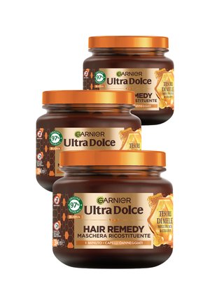 ULTRA DOLCE TESORI DI MIELE, MASCHERA RIPARATRICE HAIR REMEDY, 97% ORIGINE NATURALE, 1 MINUTO DI POSA, CAPELLI DANNEGGIATI, SENZA SILICONI, 340 ML - 3 PACK - Maschera per capelli