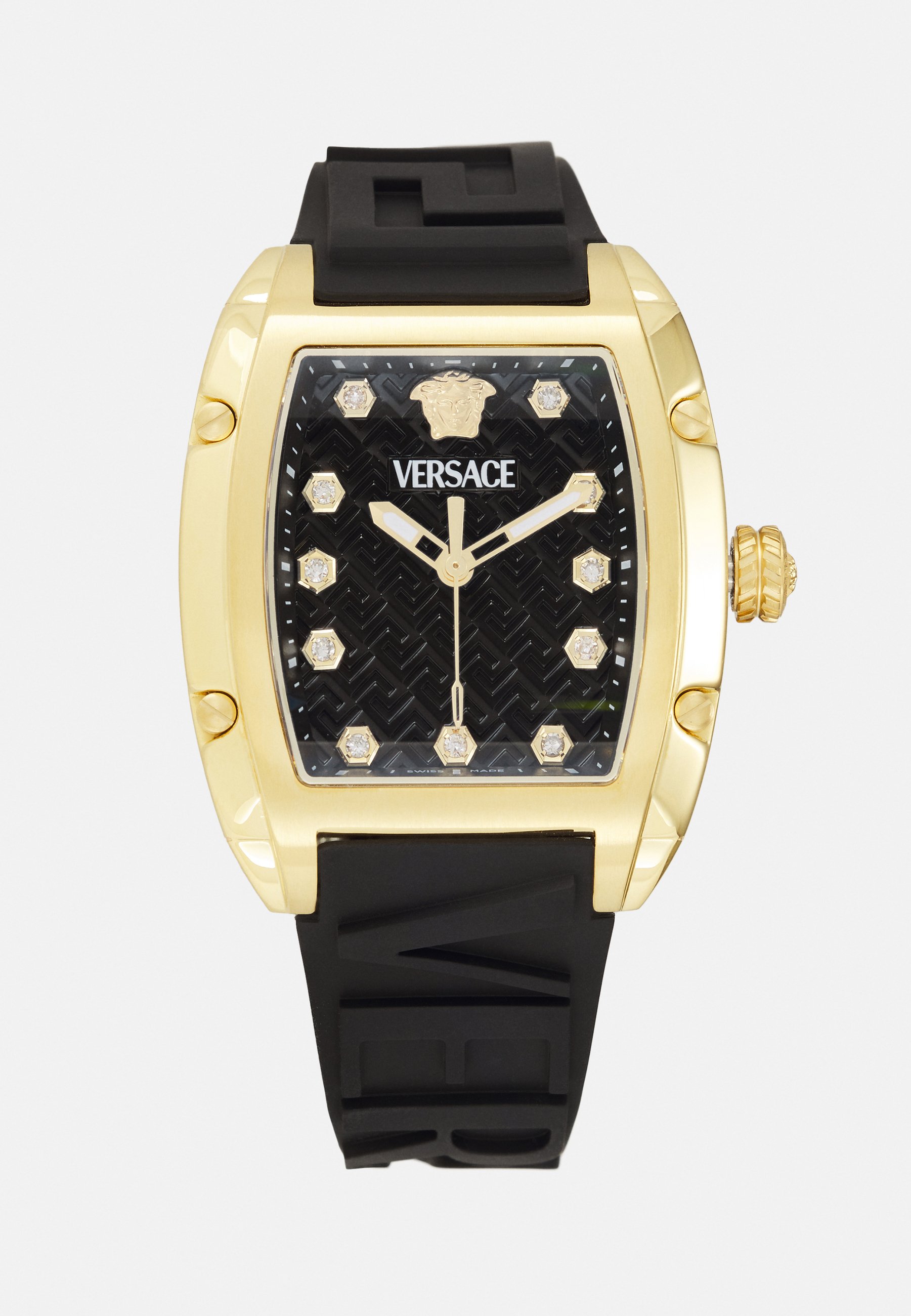 Versace Gold-Tone Rectangular Case Black Leather Strap Watch VINTAGE VERSACE BLACK LEATHER WATCH – Panahon Designs main image 2