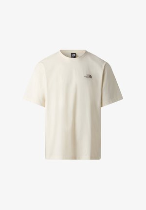 Off-white T-shirt met korte mouwen en een ronde hals, met een klein donker 'The North Face' logo op de linkerborst.
