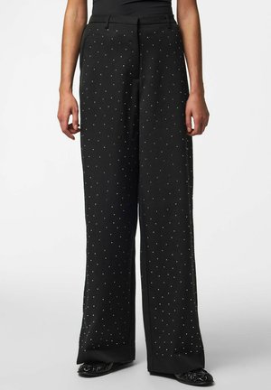 Pieces, HIGH WAISTED TROUSERS PCFALKE RHINESTONE - Pantalon classique - mottled black