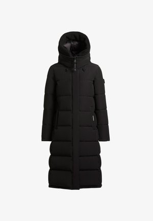 Pikk must puffer-kate kõrge krae ja voodriga kapuutsiga. Omab lukuga esivetti, küljetaskuid ja soojustamiseks tikkimise paneele.