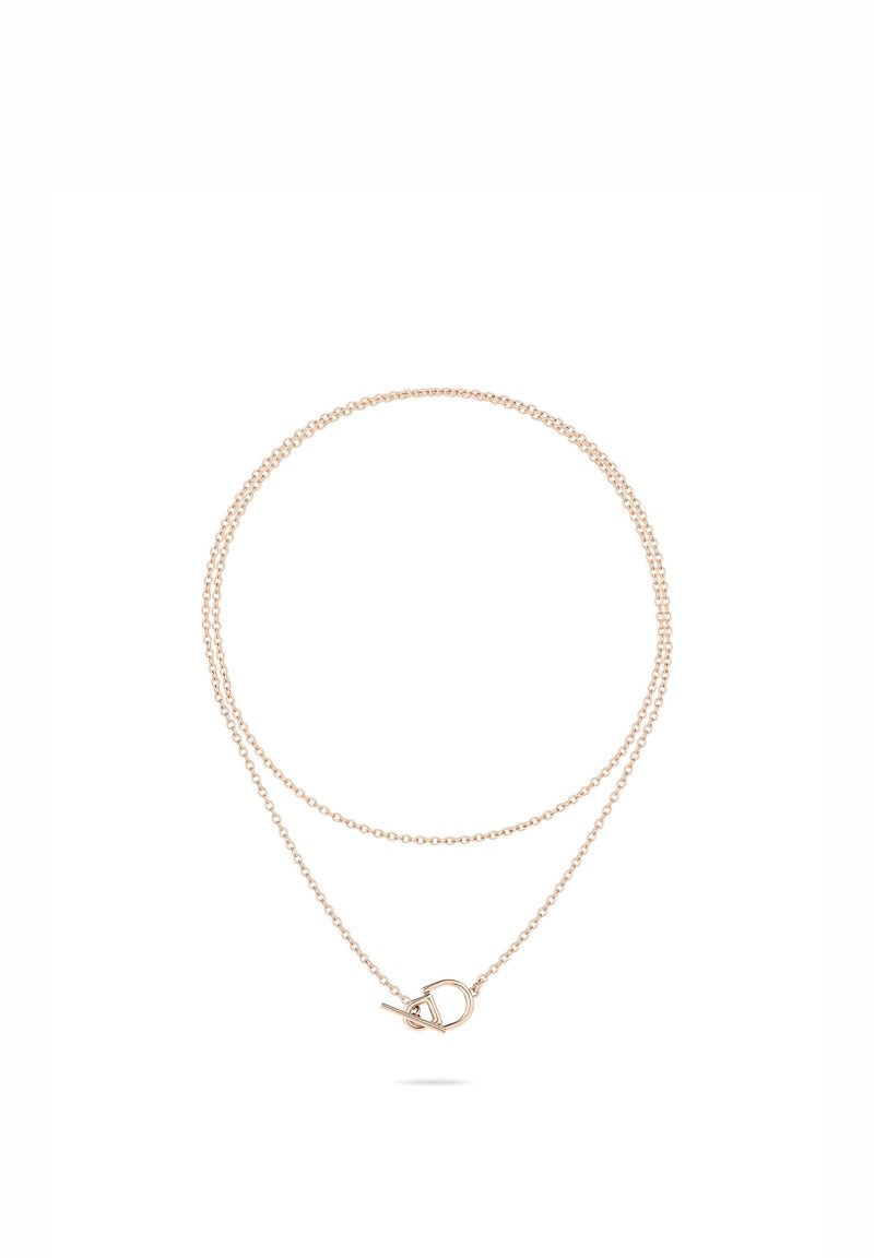 Doppelkettentropf mit einem minimalistischen Design aus Roségold, das kleine runde Glieder und ein einfaches Verschlussdetail aufweist.