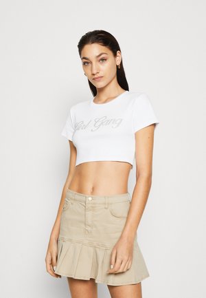Noisy May NMMINGEL SUPER CROPPED - T-shirt imprimé - bright white