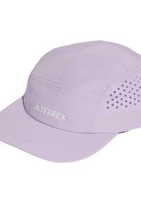 Light purple cap featuring a textured fabric, side ventilation holes, and a white "TERREX" logo on the front. Classic shape with a curved brim.