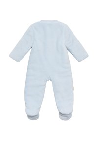 Mono de polar azul claro con mangas largas, cuello redondo y puños elásticos. Textura suave, costuras reforzadas y etiqueta en el costado.