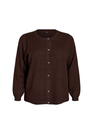Zizzi, STRICKJACKE MIT HERZ-LOCHSTICKEREI - Ζακέτα - braun