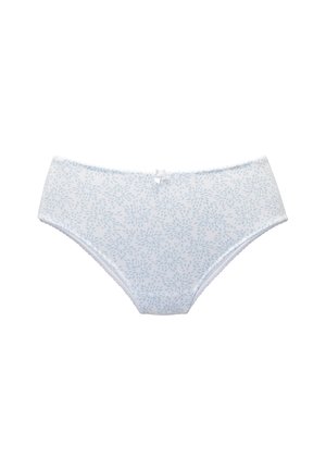 Light blue cotton brief with leaf pattern, featuring a decorative bow at the waistband and lace trim along the edges.