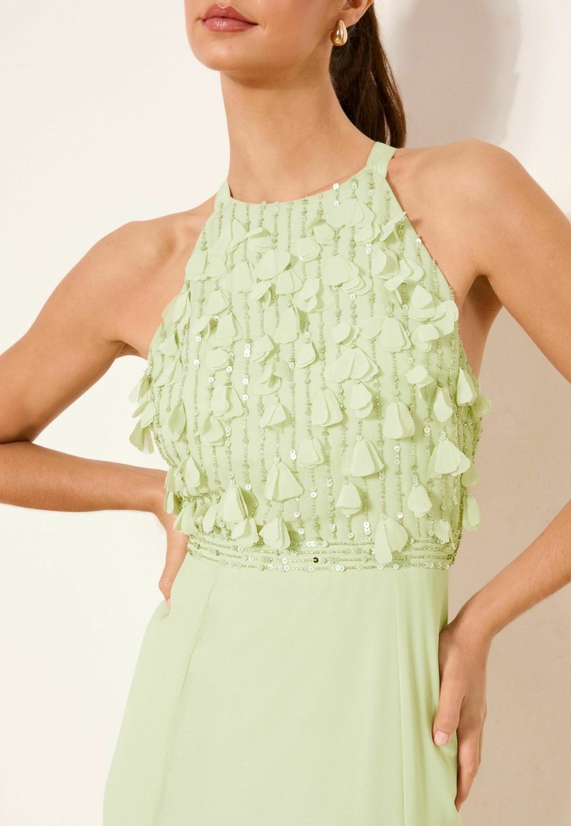 lipsy green halter neck dress Womens Lipsy Green Lurex Floral Jacquard Halter Neck Maxi Dress US 6