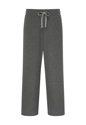 Grå, ribbade loungbyxor i mjukt material, med midja av elastiskt band och dragsko samt vida ben för en bekväm passform.