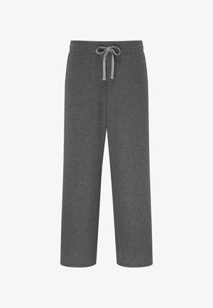 Grijze geribbelde loungebroek van zachte stof, met een elastische tailleband met koord en brede benen voor een comfortabele pasvorm.