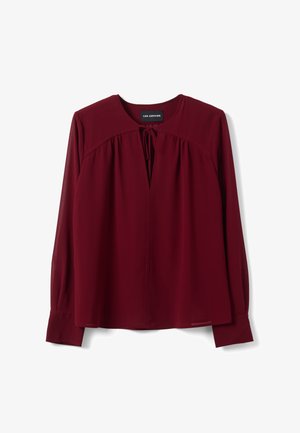 Les Copains, REGULAR-FIT BLOUSE WITH V-NECK AND TIE DETAIL - Bluse - claret red