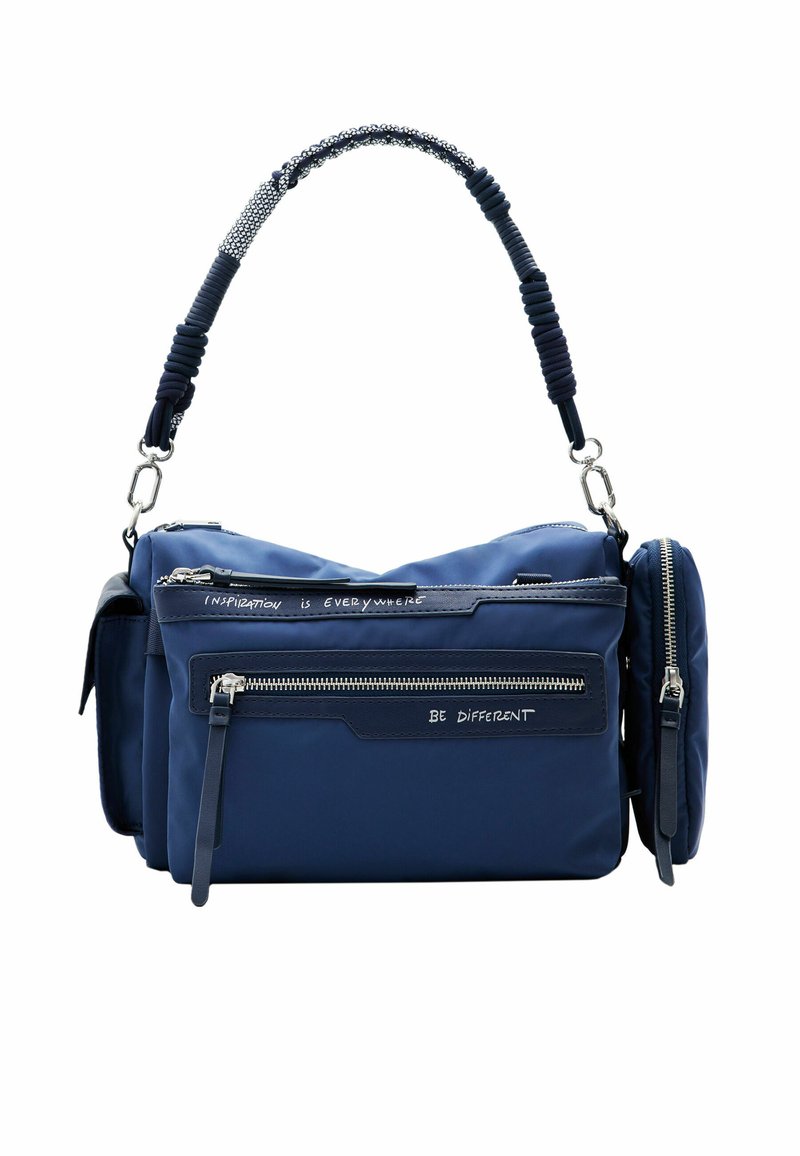 Borsa A Mano Desigual In Poliuretano - Design Con Topolino, Blu, Tante Tasche, Manico Removibile - Foto 4