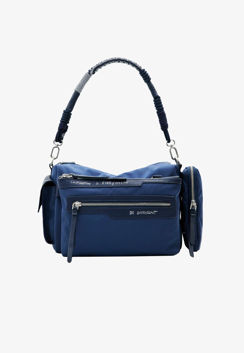 Borsa A Mano Desigual In Poliuretano - Design Con Topolino, Blu, Tante Tasche, Manico Removibile - Foto 4