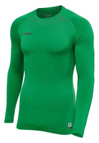 Langærmet atletisk skjorte i livlig grøn, lavet af glat, strækbart materiale. Har flade sømme og en crew neckline med diskret branding.