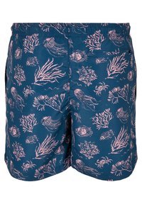 Bañador de navegación con estampado de vida marina en tonos rosas, que incluye medusas y corales, fabricado en tejido ligero, con cinturilla elástica y bolsillos laterales.