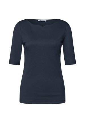 Street One, T-SHIRT MIT WAVY NECKLINE IN UNIFARBE - T-Shirt basic - darkest blue