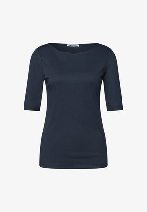 Street One, T-SHIRT MIT WAVY NECKLINE IN UNIFARBE - T-Shirt basic - darkest blue