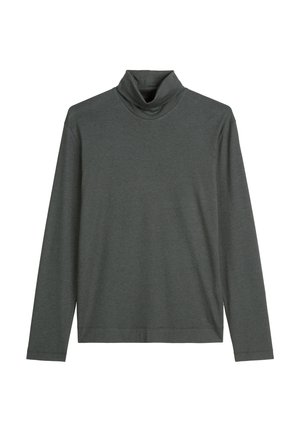 Szara, długosleeve, golfowa koszula wykonana z miękkiego, elastycznego materiału. Projekt charakteryzuje się luźnym krojem i bezszwową konstrukcją ramion.