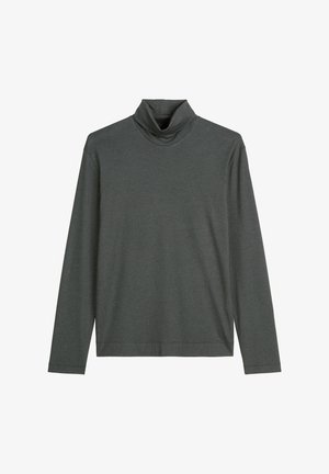 Szara, długosleeve, golfowa koszula wykonana z miękkiego, elastycznego materiału. Projekt charakteryzuje się luźnym krojem i bezszwową konstrukcją ramion.