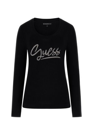 Czarna bawełniana koszulka z długim rękawem i okrągłym dekoltem. Na piersi znajduje się srebrne logo z akcentami z kryształków.