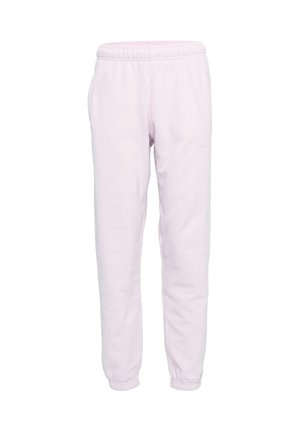Light pink cotton sweatpants with a drawstring waistband, tapered cuffs, and side pockets. Smooth texture with minimal branding detail.